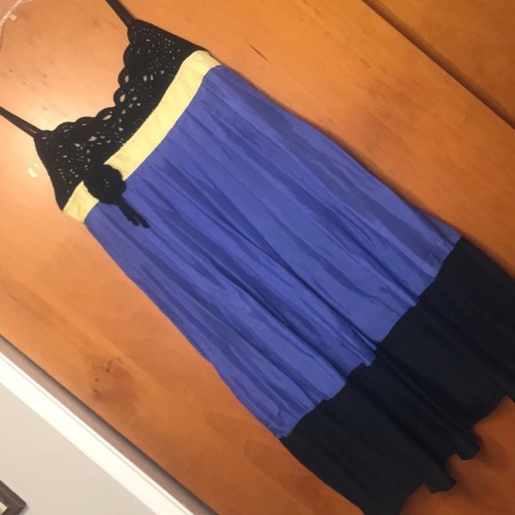 FUMBLIN’ FOE COBALT BLUE SILK CROCHET DETAIL DRESS - Picture 1 of 8